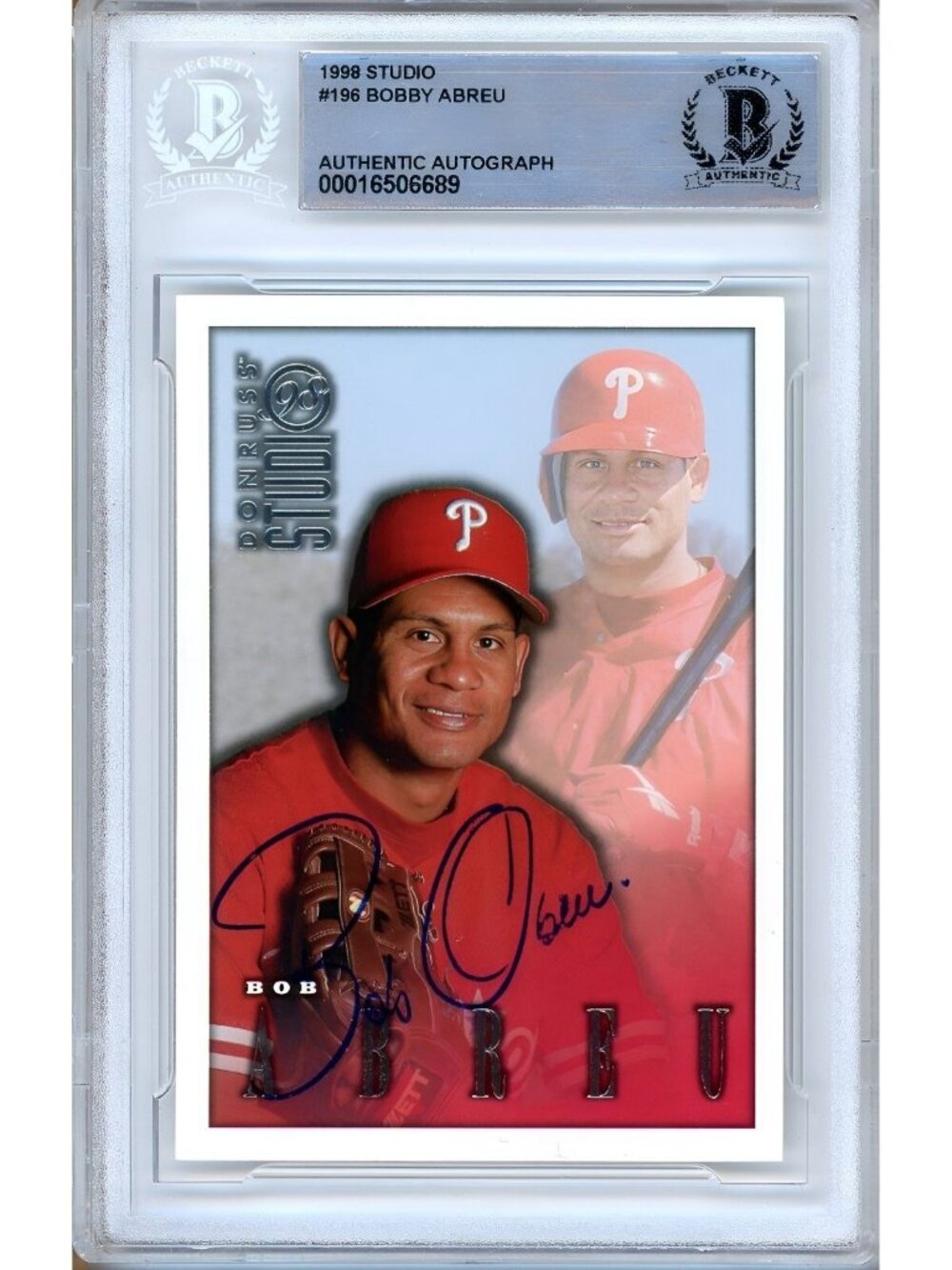 Bobby Abreu Signed 1998 Donruss Studio #196 Phillies Beckett BAS Slabbed Auto